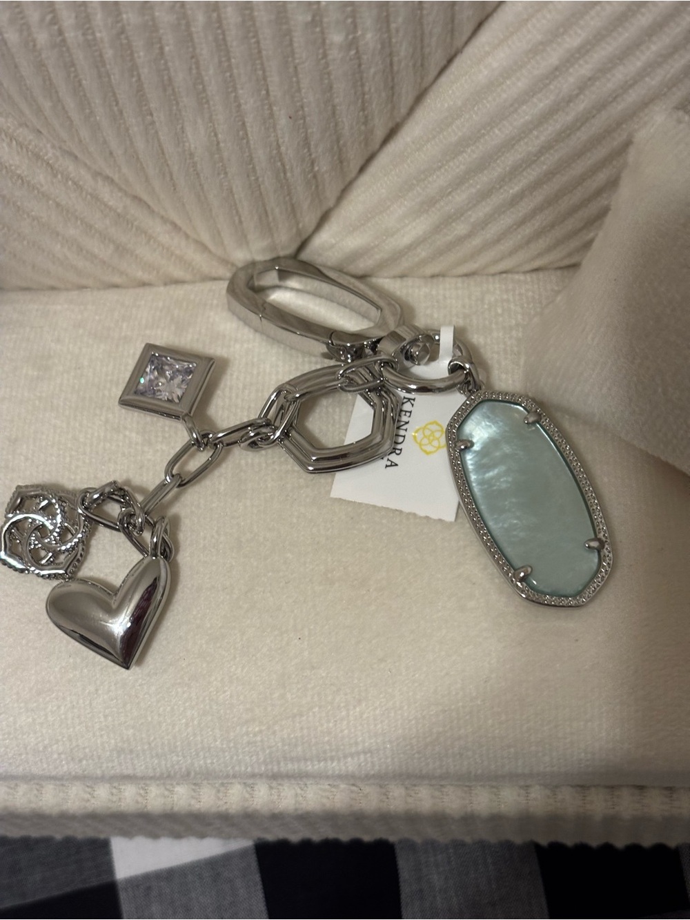 Kendra Scott Silver-Tone Blue Mother-of-Pearl Charm Keychain